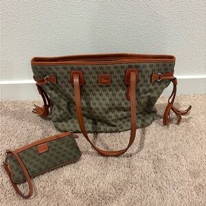 Dooney & Bourke Olive and Tan Tote Set